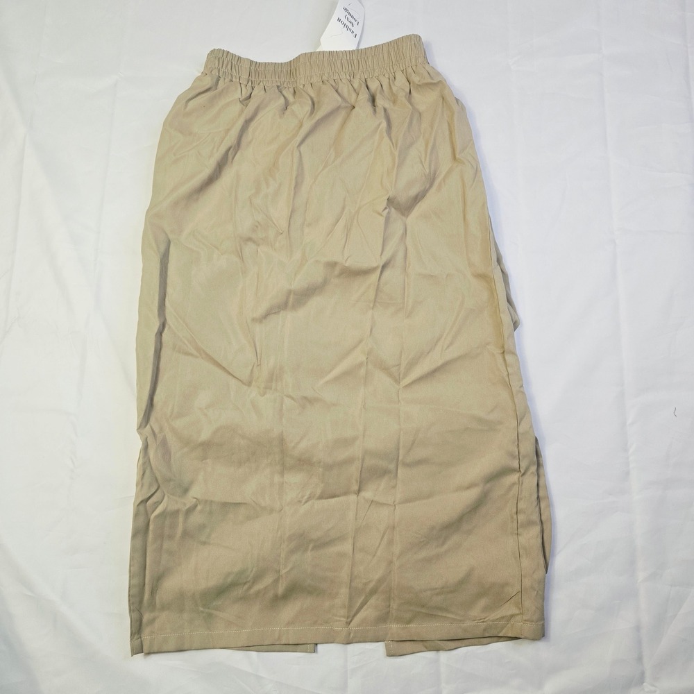 New Women's Cargo Maxi Skirt Size L Tan Khaki Multi-Pocket Utility Slit Q16